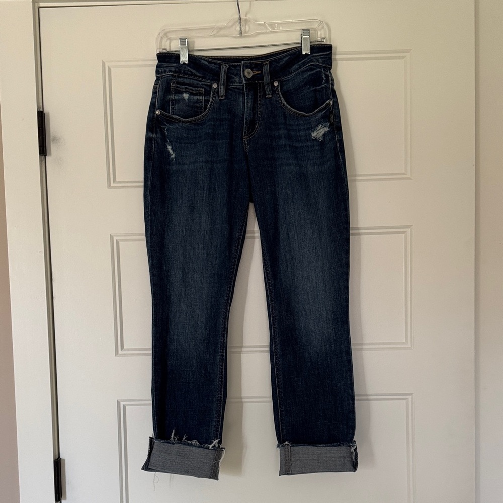 Silver Jeans Dark Blue Boyfriend Cropped Women's Jeans